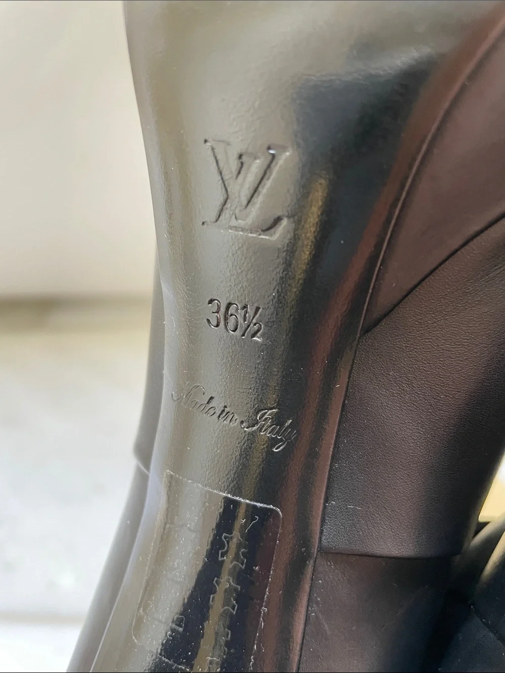 Louis Vuitton Black Leather Platform Ankle Boots with Monogram Velvet Cuff